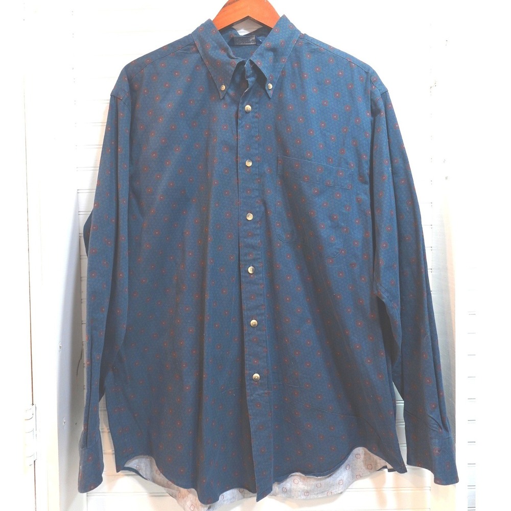 Vintage Nautica Button Down Shirt Men's Large Navy Blue & Red Business Casual